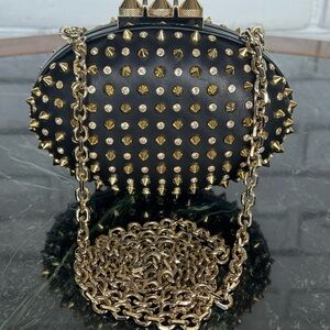 Christian Louboutin Exclusive Collection Black Leather & Gold Studded Clutch